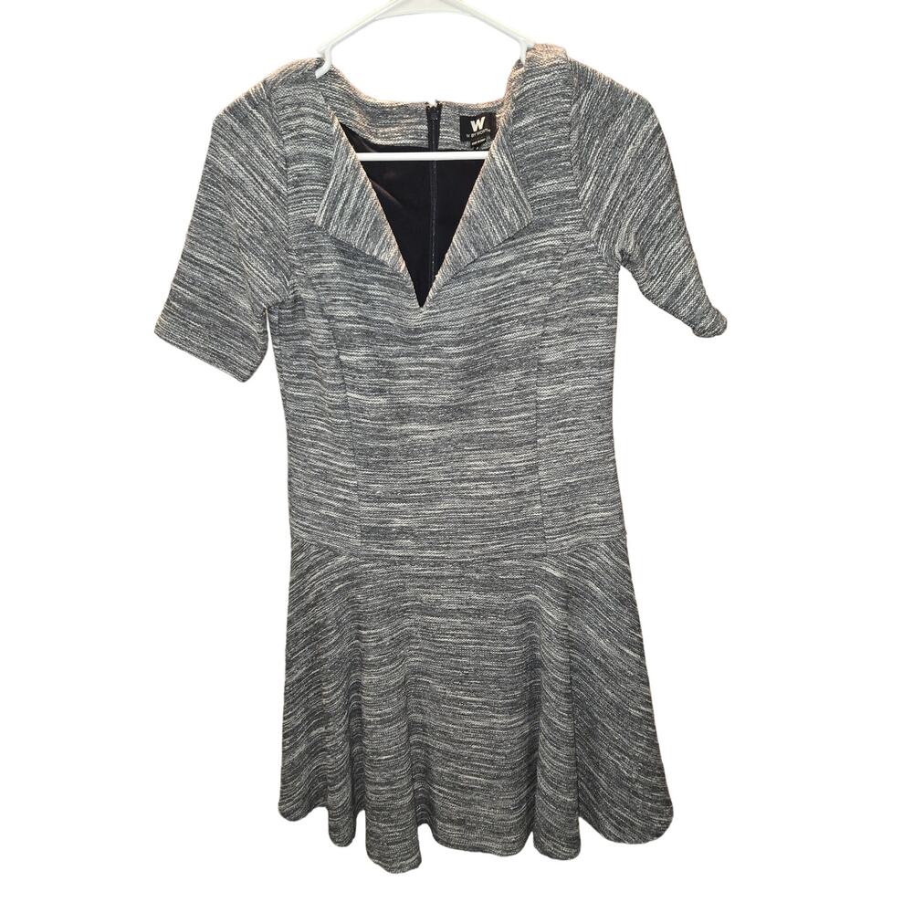 W By Worth Dress Womens Size 0 Gray Tweed Linen Cotton WITH SLIP GORGEOUS